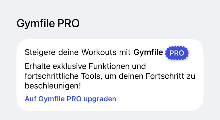 Bereich Gymfile PRO in den Einstellungen