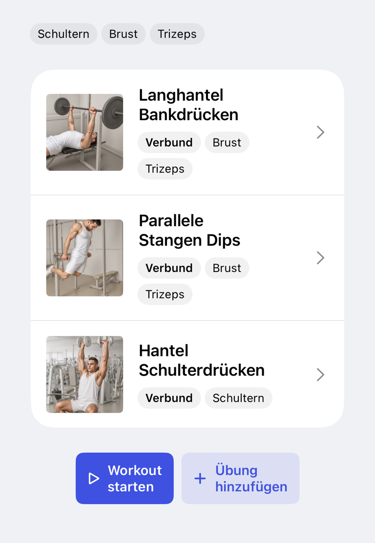 Trainingsplan mit Übungszeilen