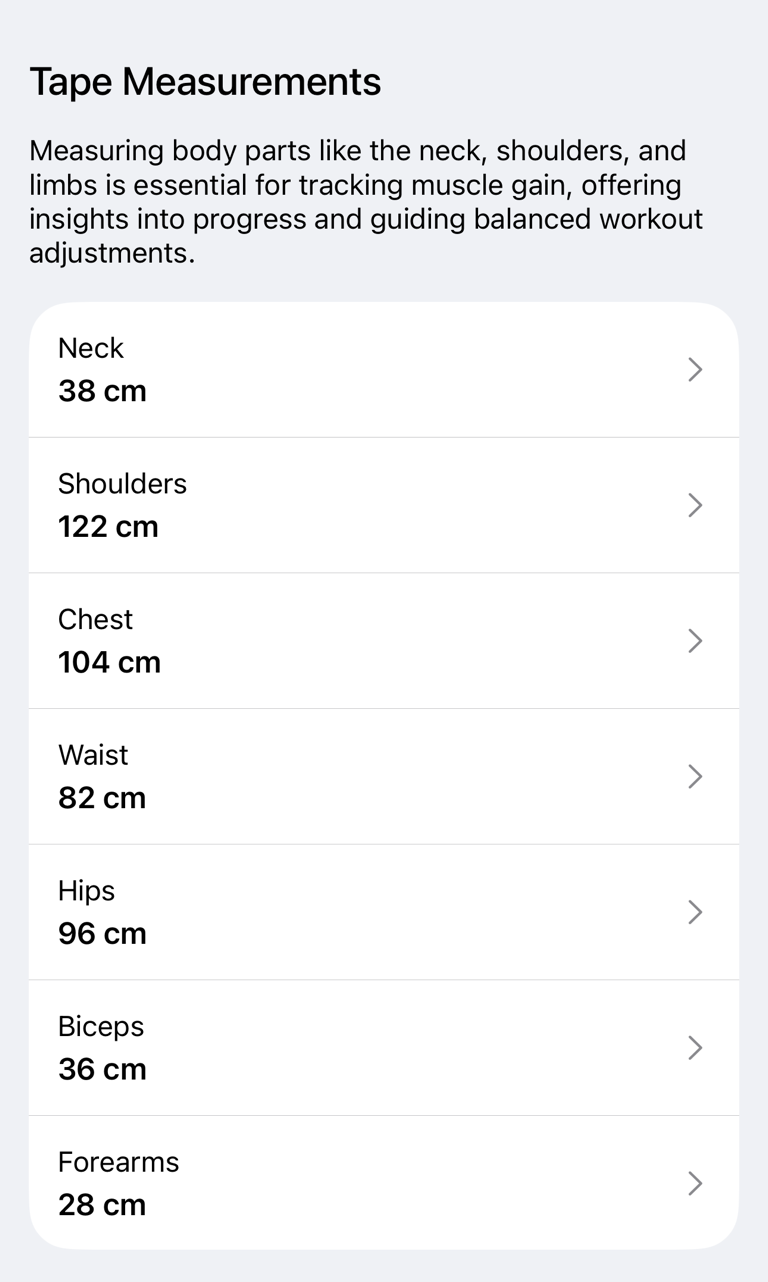 Tape Measurements section