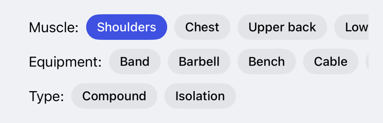 Exercise list filters