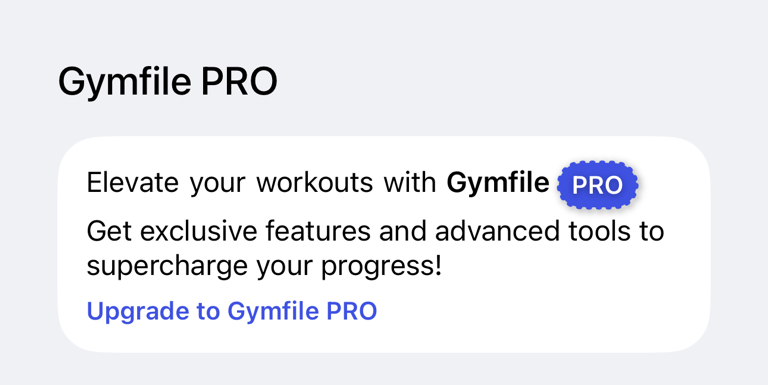Gymfile PRO section in Settings
