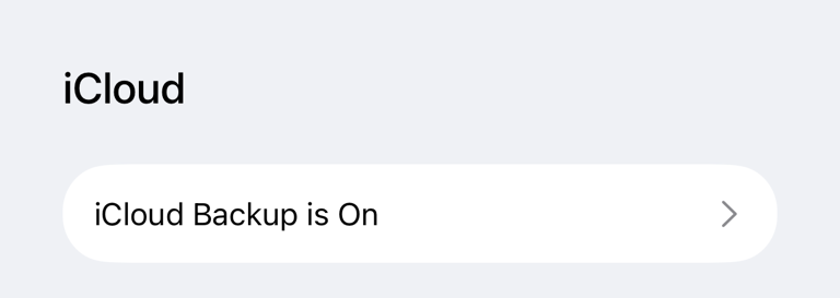 iCloud Backup row in Settings