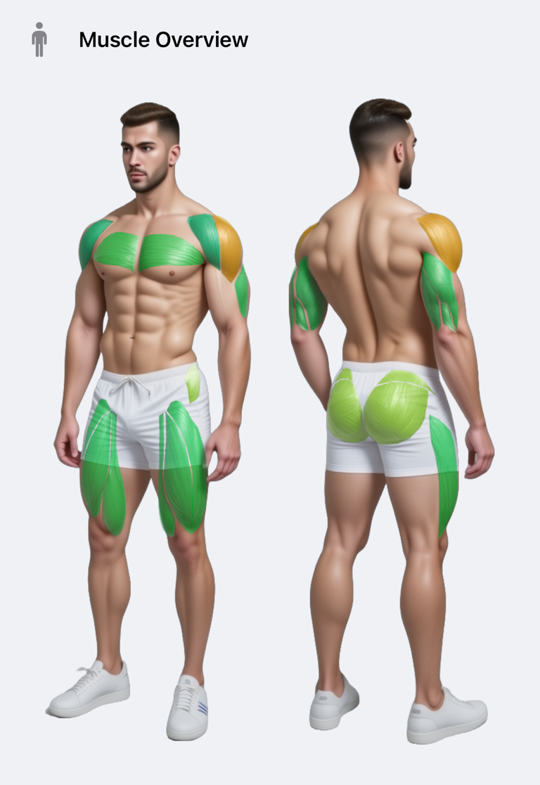 Muscle Overview showing recovery colours on the body figure