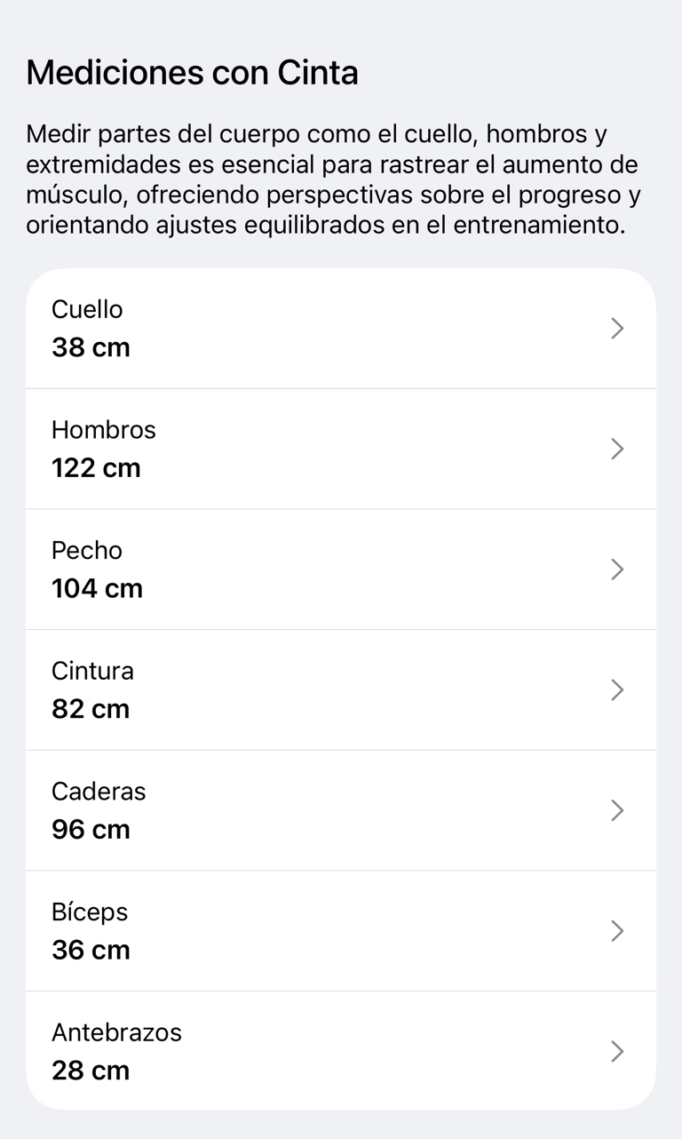 Sección Medidas con cinta