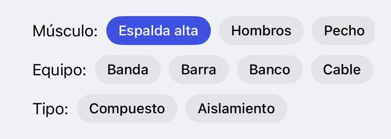Filtros de la lista de ejercicios
