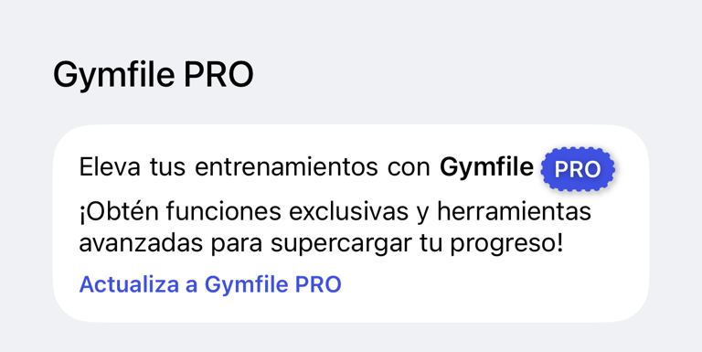 Sección Gymfile PRO en Ajustes