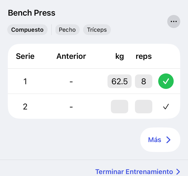 Registrar una serie y finalizar el entrenamiento