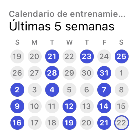 Widget de calendario de entrenamiento