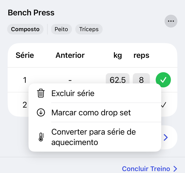 Menu de contexto da série