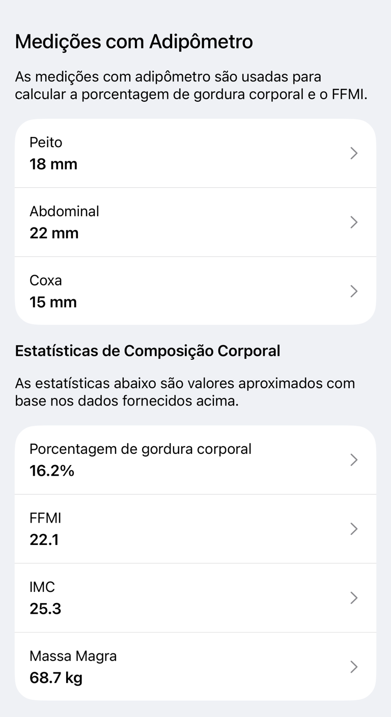Seção Medidas com adipômetro