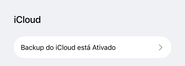 Linha do Backup do iCloud nos Ajustes